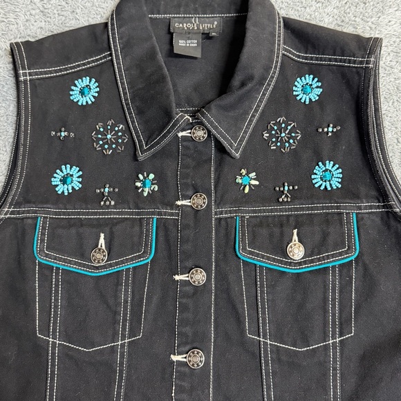 Vintage Carol Little Black Denim Beaded Vest XL - Picture 7 of 7